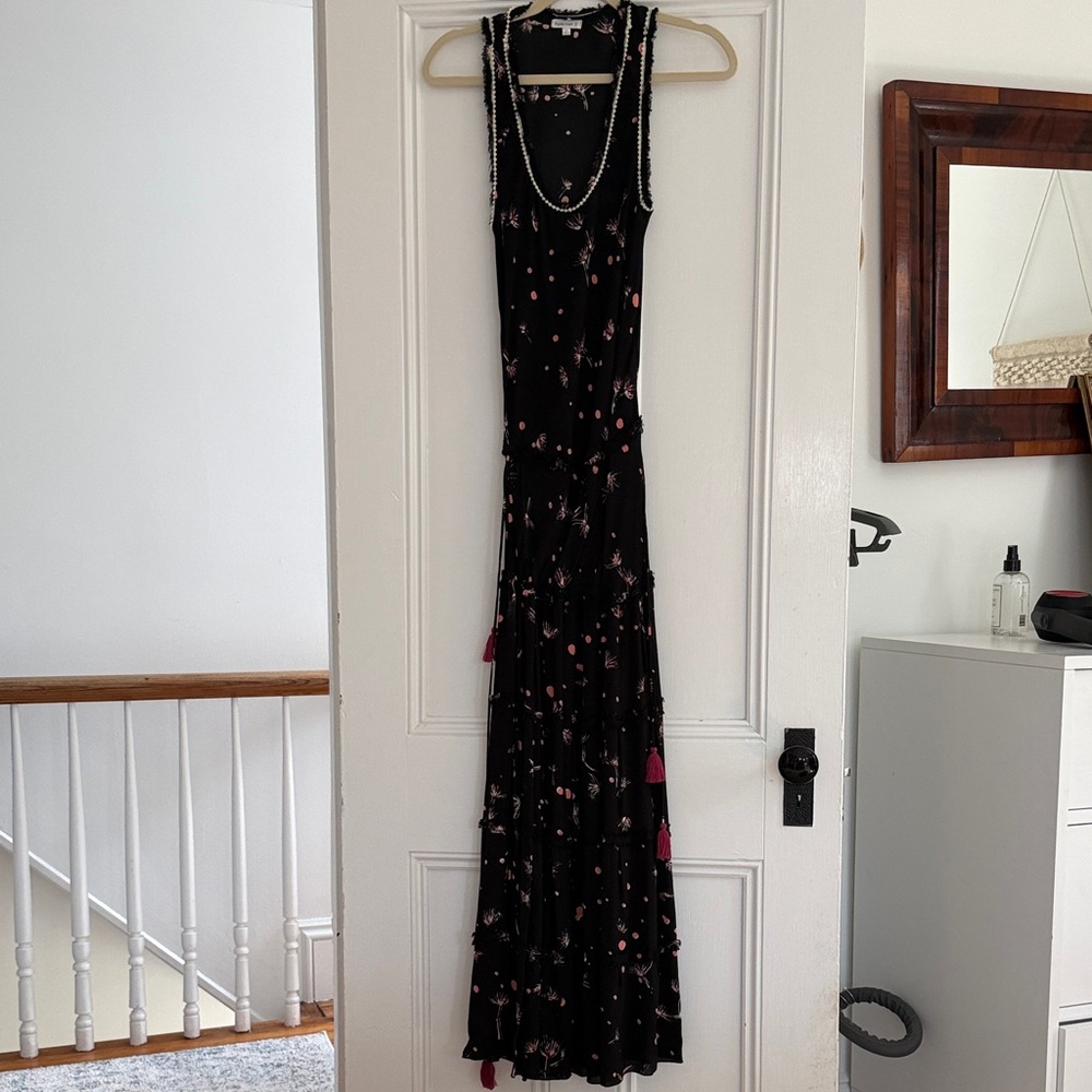 Poupette St. Barth Black Maxi Dress with Pink Floral Accents